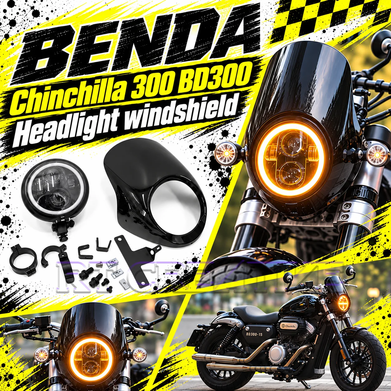 Motorcycle Front Head Fairing Windshield Hood Angel Eye Light Instrument Relocation Bracket For BENDA Chinchilla 300 BD300