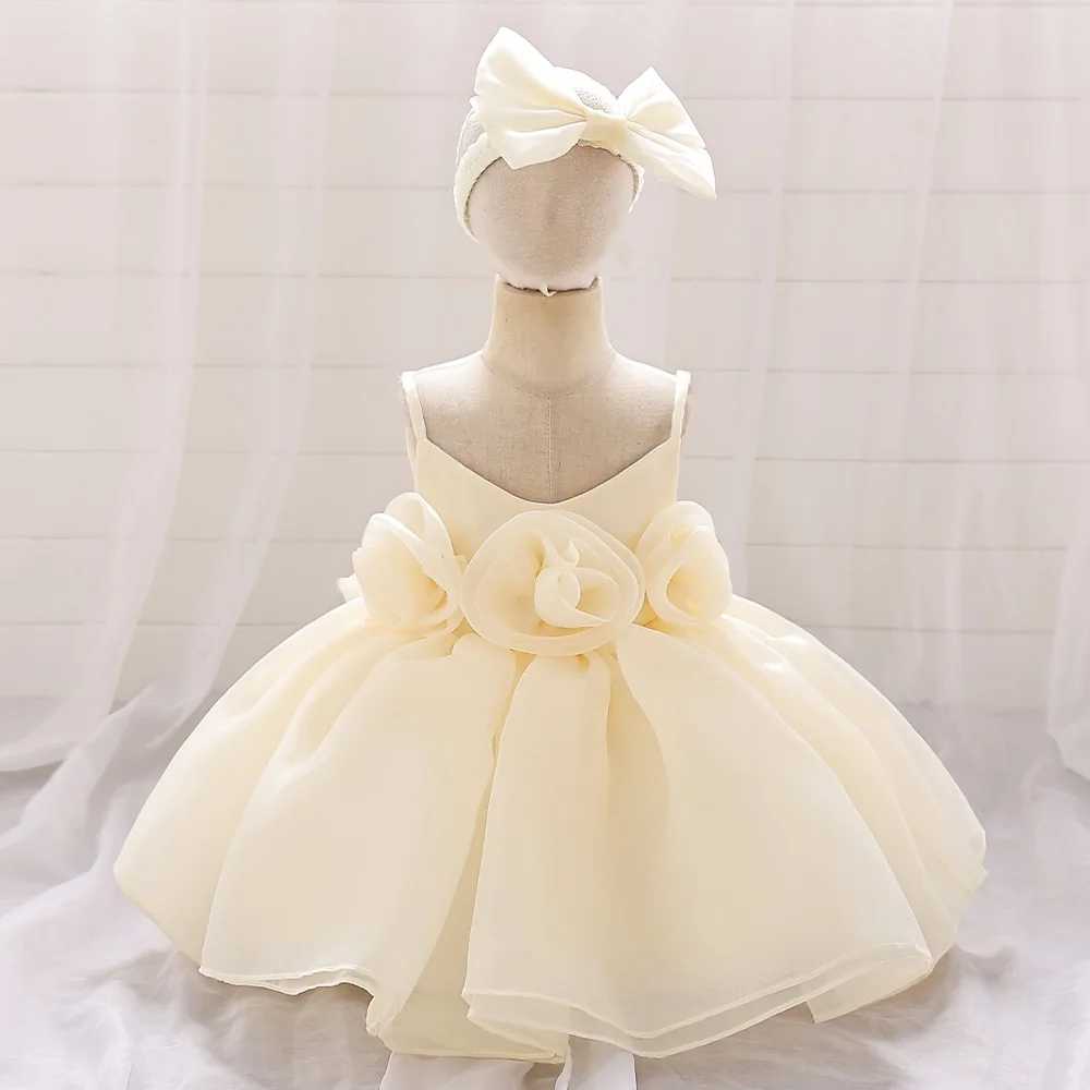 Big Flower Baby Girls Dress White Baptism Princess Dress For Girl Baby 1st Birthday Wedding Party Dresses Toddler Summer Clothes