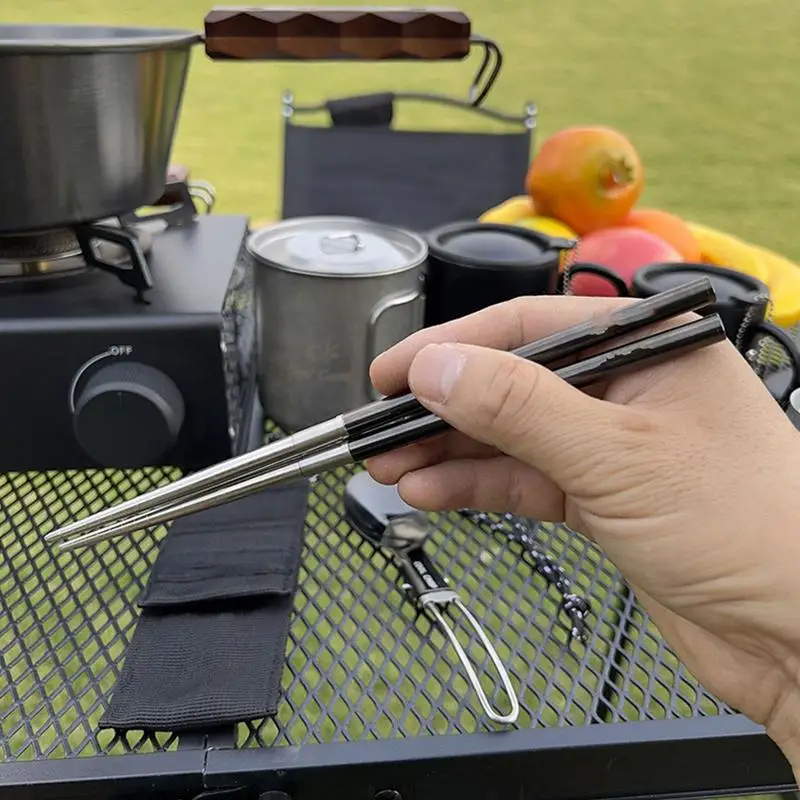 Foldable Spoon Chopsticks Travel Camping Eating Set & Cooking Utensils Multi-Functional Travel Camping Cutlery Set For Travel view 2