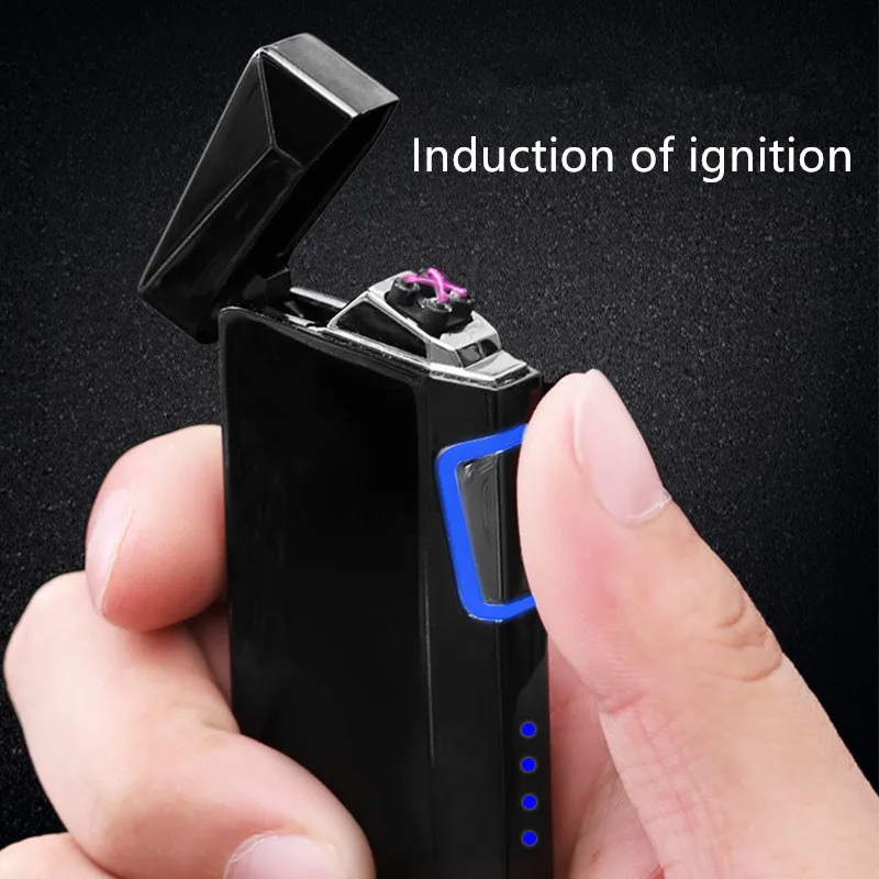 2022 Jobon Electric Lighter Metal Windproof Double ARC Plasma Lighter USB Rechargeable with Battery Indicator Men\'s Gift