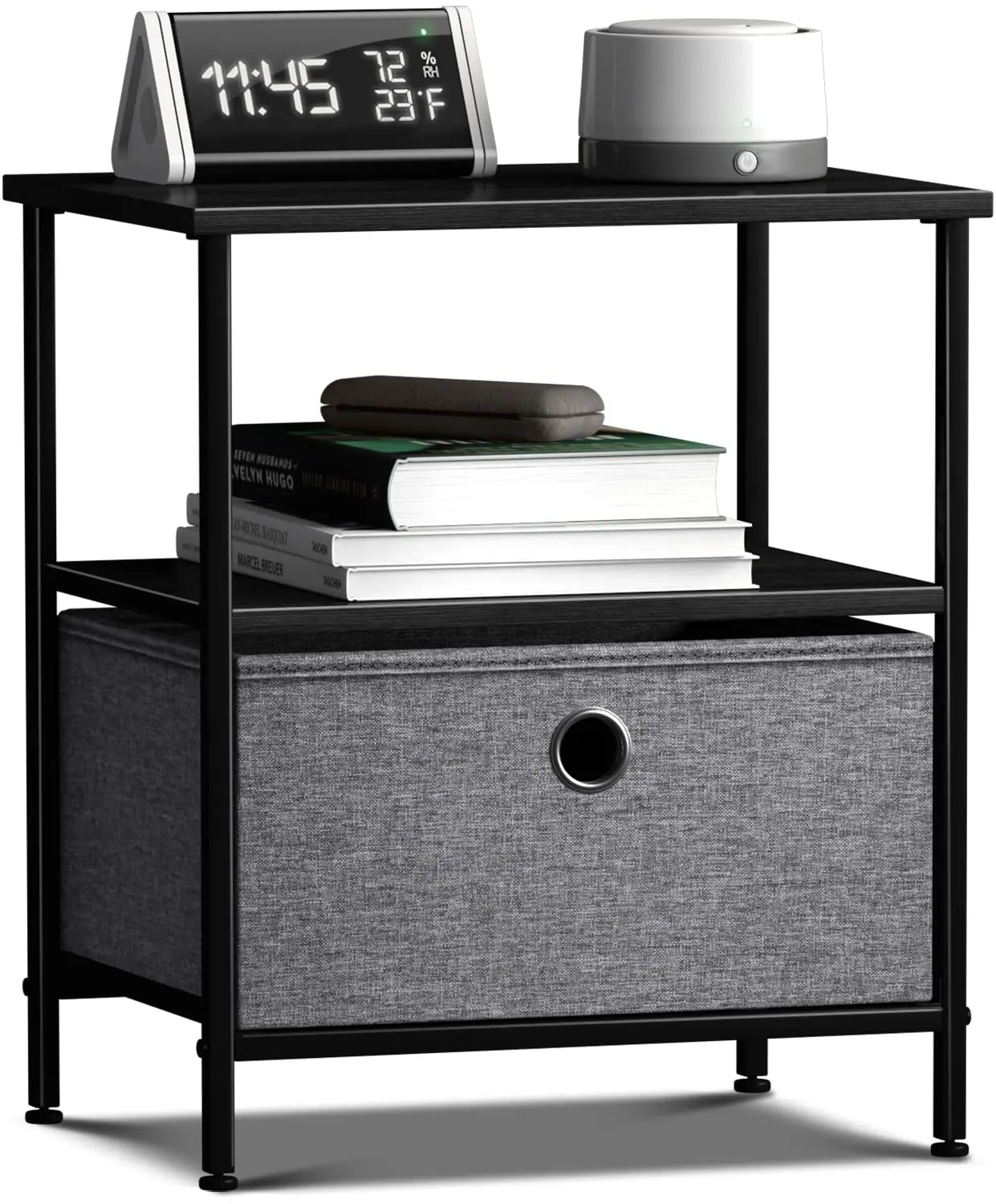 1-Drawer Bedside End Table with Steel Frame, Wood Top & Fabric Storage Bins for Bedroom, Home & Office, Customized