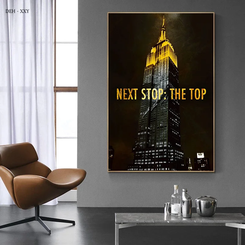 Beautiful Night High-rise Buildings Motivational Wall Art Picture Next Stop :The Top Qoutes Poster Canvas Painting Office Mural