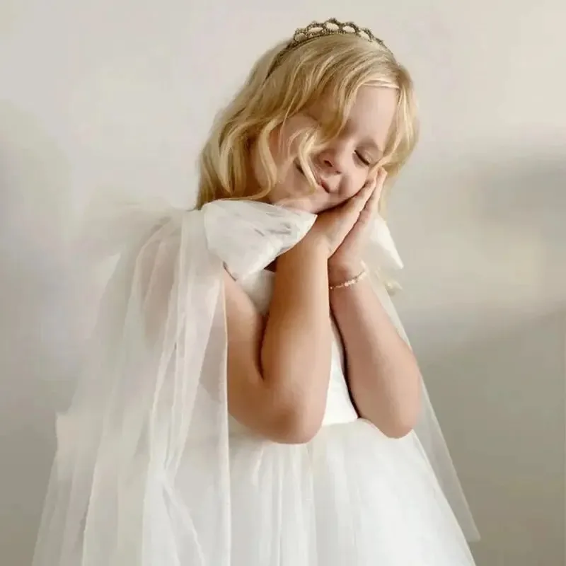 

COSda@2025 Summer Toddler Baby Girls Party Dresses Girls Wedding Evening Baptism 1st Dresses Formal White Dress For Children Gir