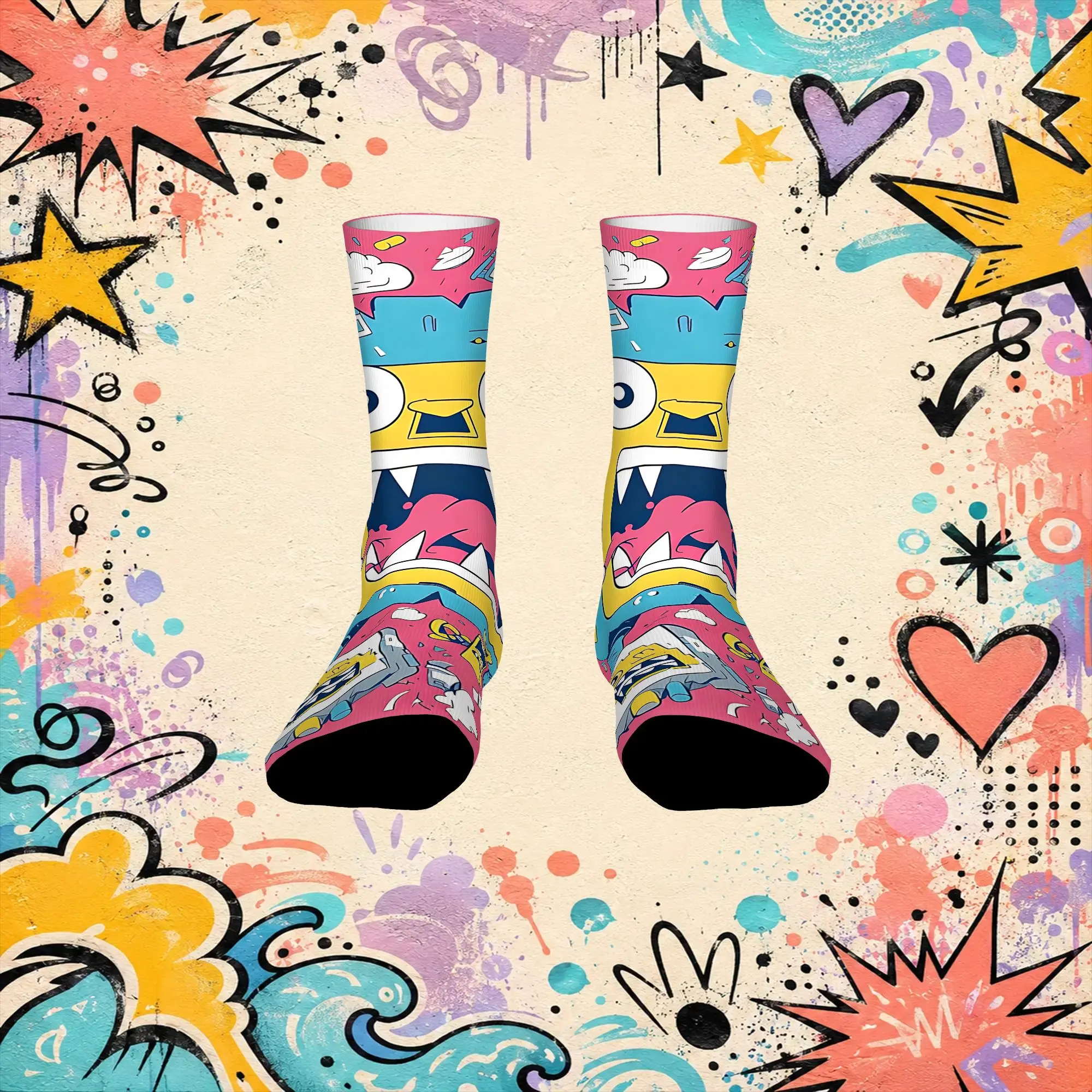 Fashion Vintage Robot Fight Print Crazy Men's compression Socks Unisex  Funny Crew Sock