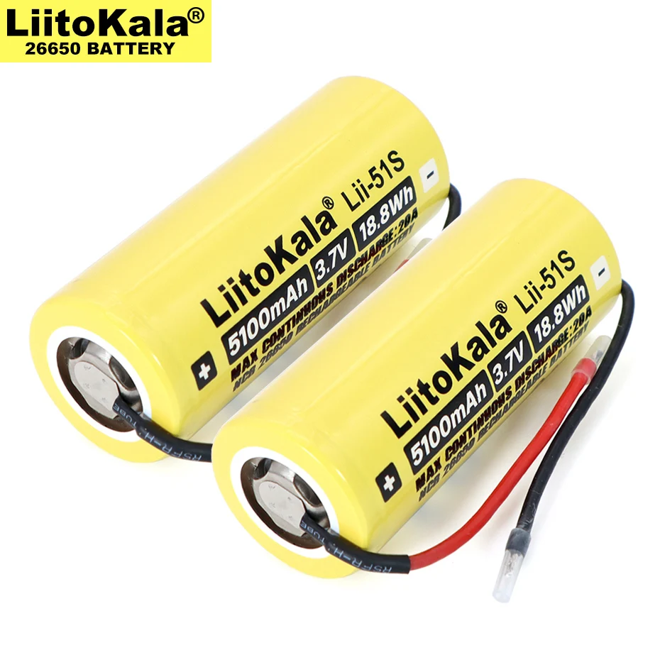 Liitokala 26650 5100mAh akumulator litowo-jonowy 3.7v 20A rozładowanie 3.6V akumulatory + kabel DIY