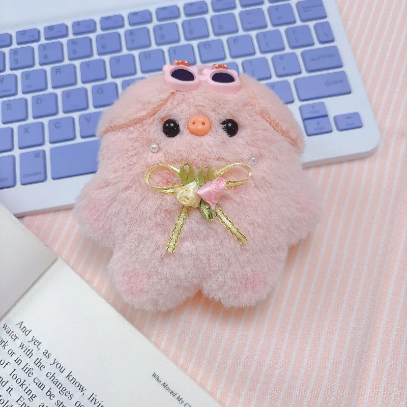 Squeaky Cute Pig Keychain Plush Toy Soft Pink Piggy Stuffed Animal 10.5x10.5cm PP Cotton