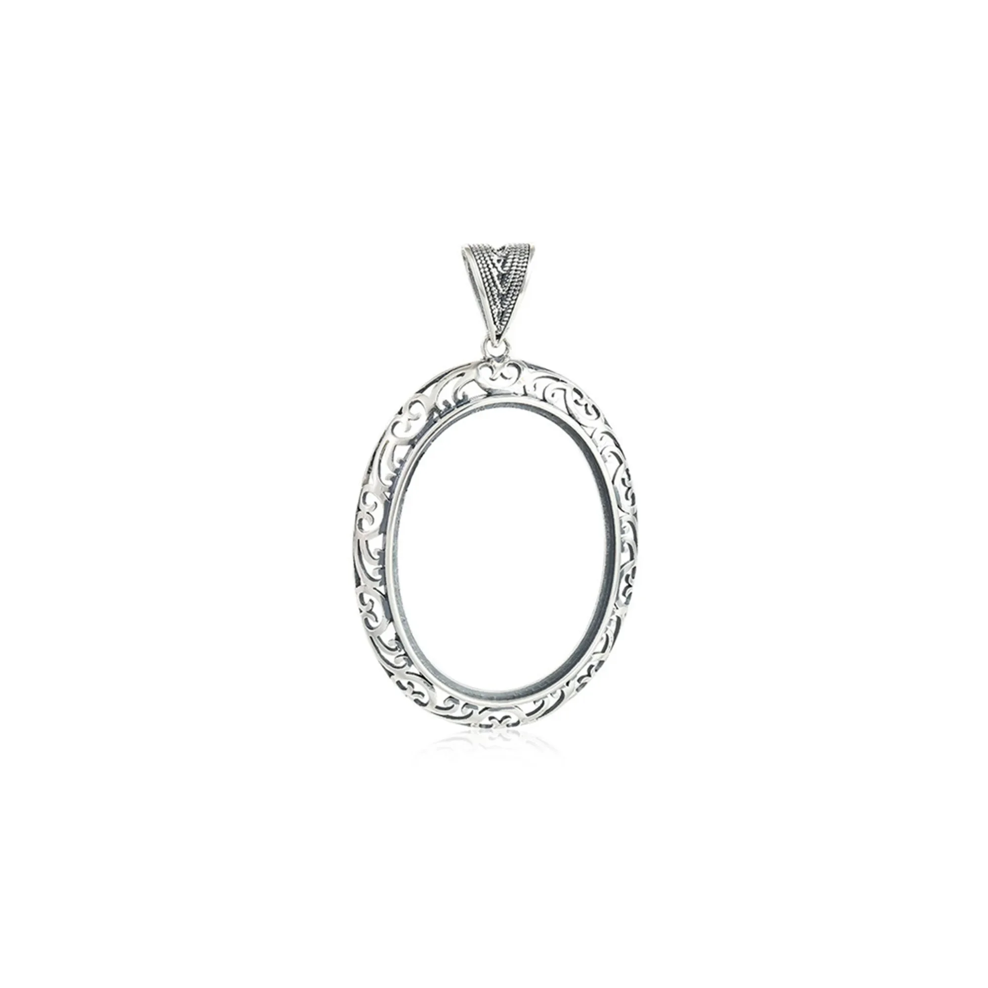 

Pendant Setting for 24x32mm Oval Cabochons Thai Sterling Silver Antique Style Pendant Blank