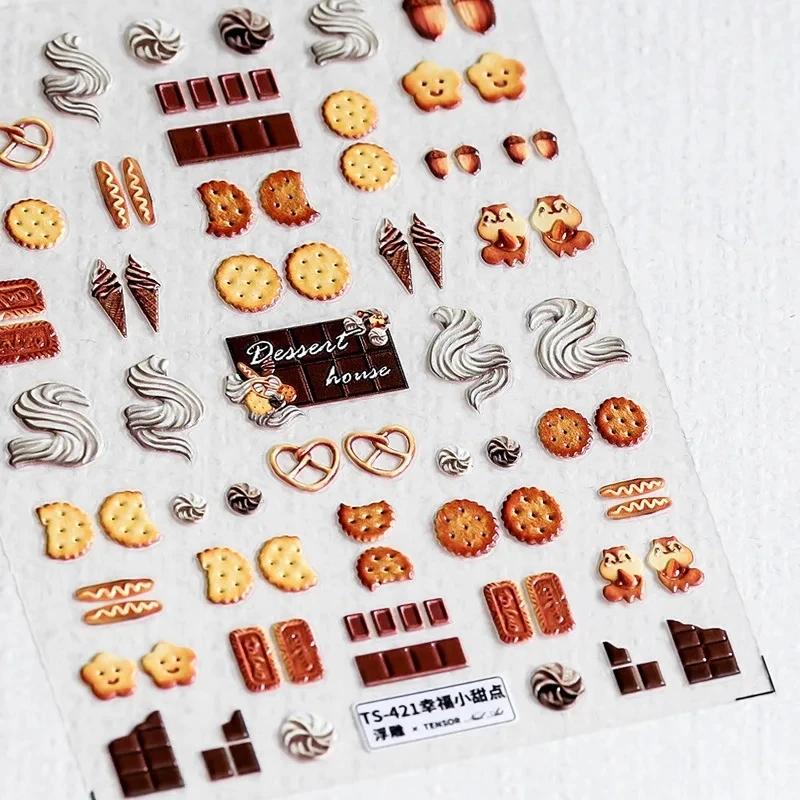 ملصق منقوش ثلاثي الأبعاد لفن الأظافر ، شارات لاصقة ناعمة خماسية الأبعاد ، شوكولاتة ، آيس كريم ، بسكويت ، حلوى ، بيع بالجملة