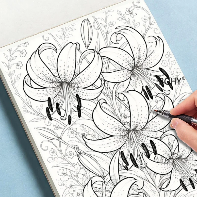 1 Adult Stress Relief Art Line Drawing and Coloring Album, with Graffiti Lines, Total of 24 Pages, Wonderful Holiday Gift