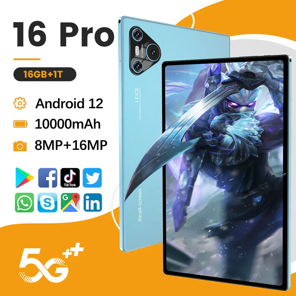 

2025 New Pad 6 Tablet 10inch Android 4K 16 Pro 5G Dual SIM Snapdragon 870 Tablet PC GPS 10000mAh Tablets For Children Kids Tab
