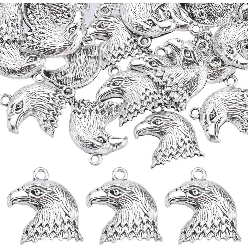 

50Pcs Eagle Head Charms Patriotic Charms Bulk Tibetan Style Antique Silver Alloy Eagle Charm America 4th of Independence kit