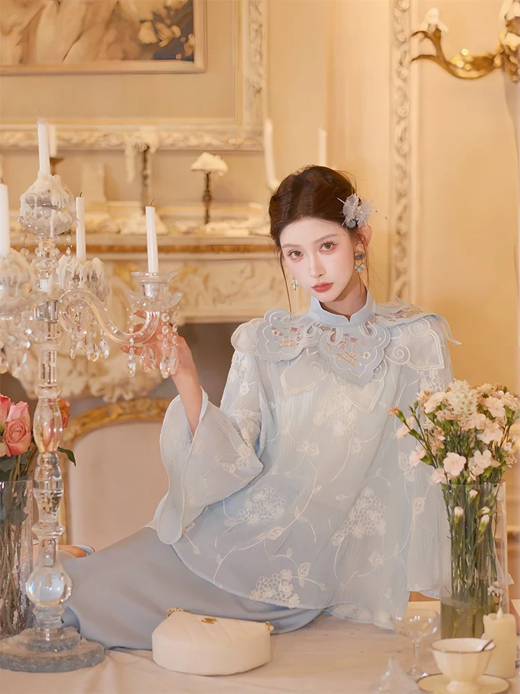 

Original Design Light Weight Embroidered Floral Print Women's Top And Skirt Set New Chinese Sle National Trend by Trubadur