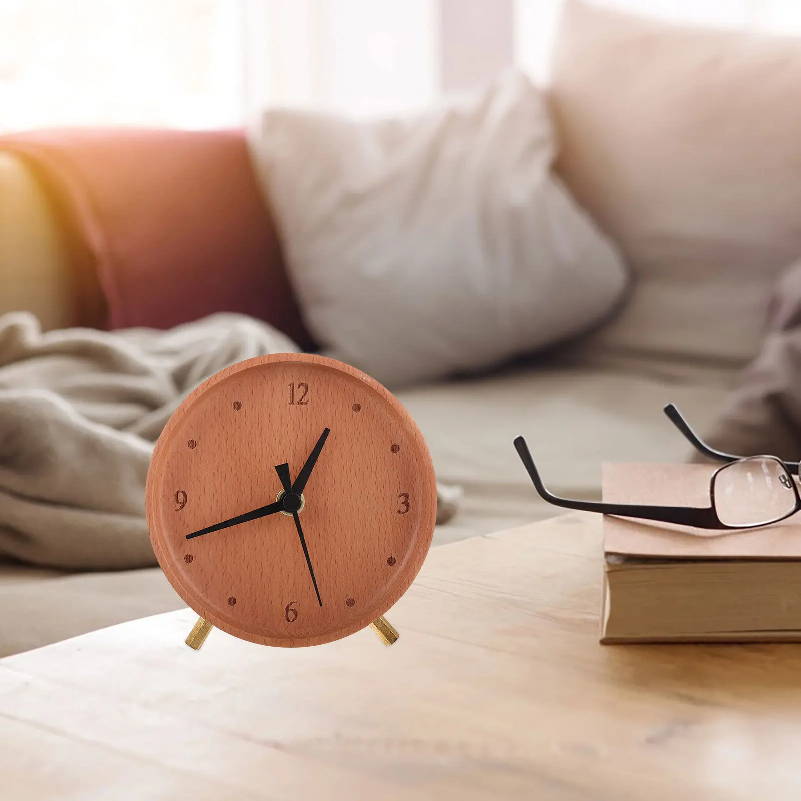 

Wooden Silent Desk Solid Wood Non-Ticking Tabletop Clock For Office Home Large Display Simple Design Modern Aesthetic