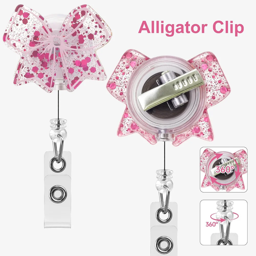 Telescopic Badge Buckle  Rotating Name Tag Clip Acrylic Bow Badge Holder Lightweight Doctor Nurse Badge Clip For School