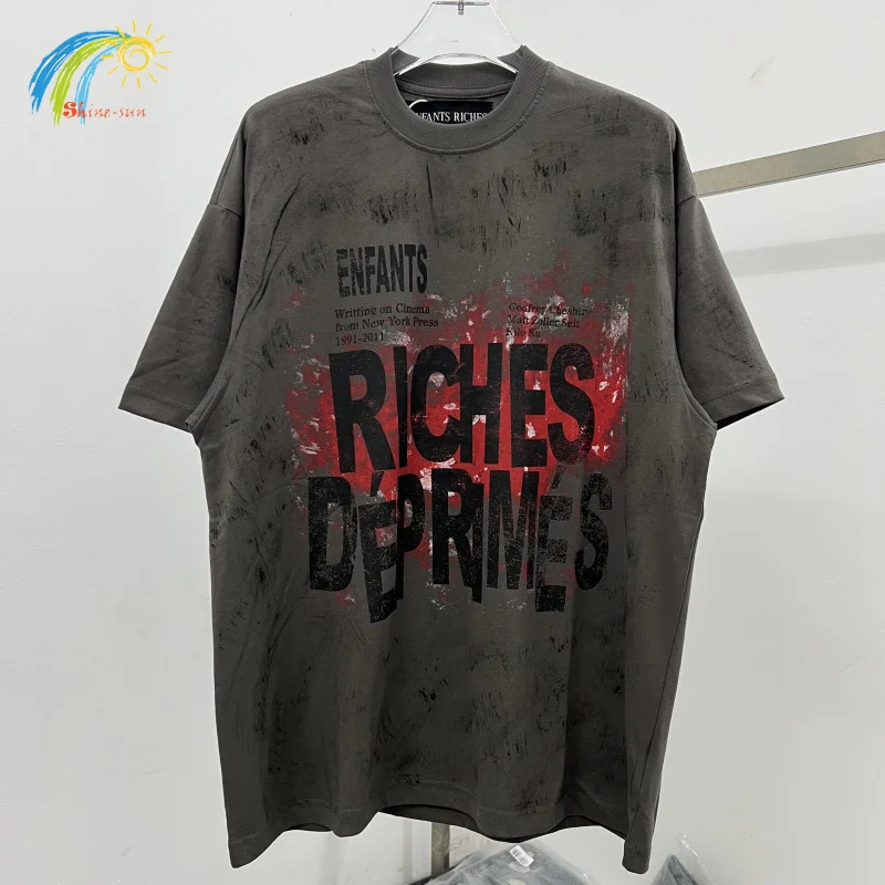 

2024 Summer Hip Hop Mud Dyeing Gray White ERD T Shirt Men Women Oversized Classic Logo Print Enfants Riches Deprimes TShirt Tee