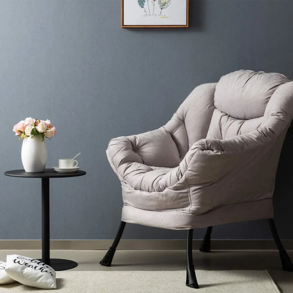 Silla perezosa grande de tela moderna, cómoda silla de lectura de gran tamaño con acento, sillón acogedor acolchado grueso con reposabrazos