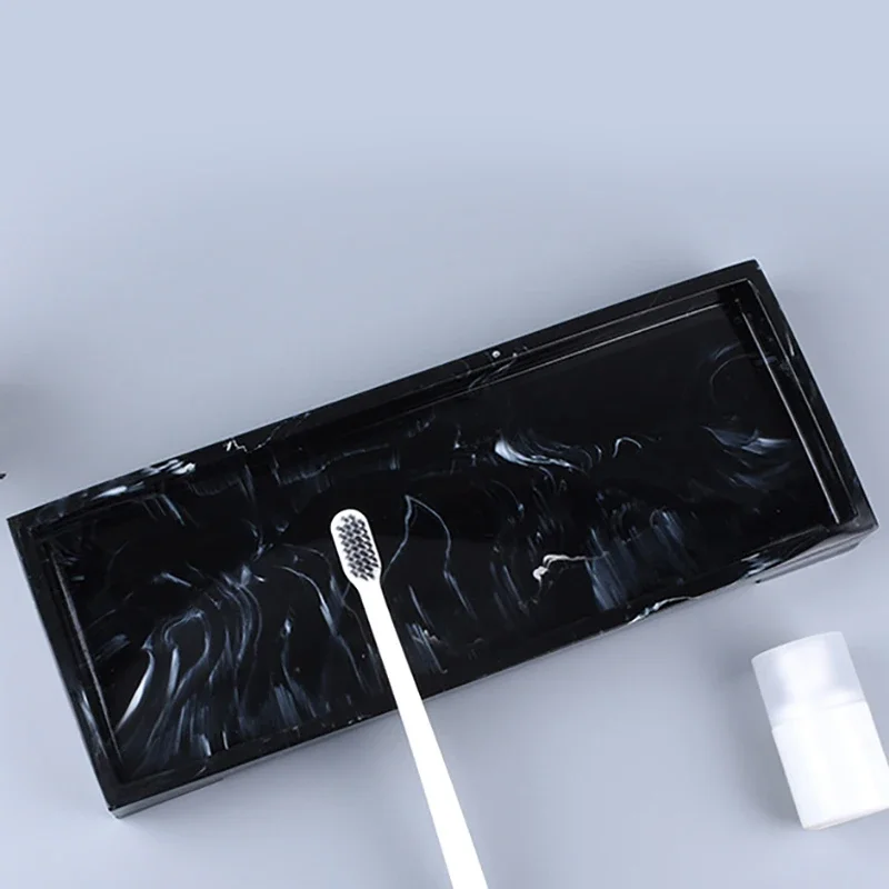 صينية الغرور السوداء للحمام، صينية تخزين خزان المرحاض، صينية تزيين حجر الرخام للمنزل الجديد، صينية تنظيم لـ