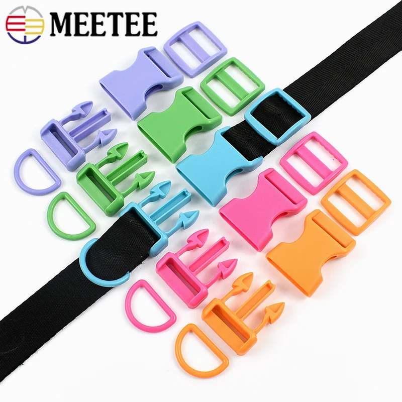 

2/5/10Sets 10-25mm Dog Collar Quick Release Buckle Backpack Strap Plastic Clip Fasteners Bag Hanger D Ring Tri-Glide Adjust Hook