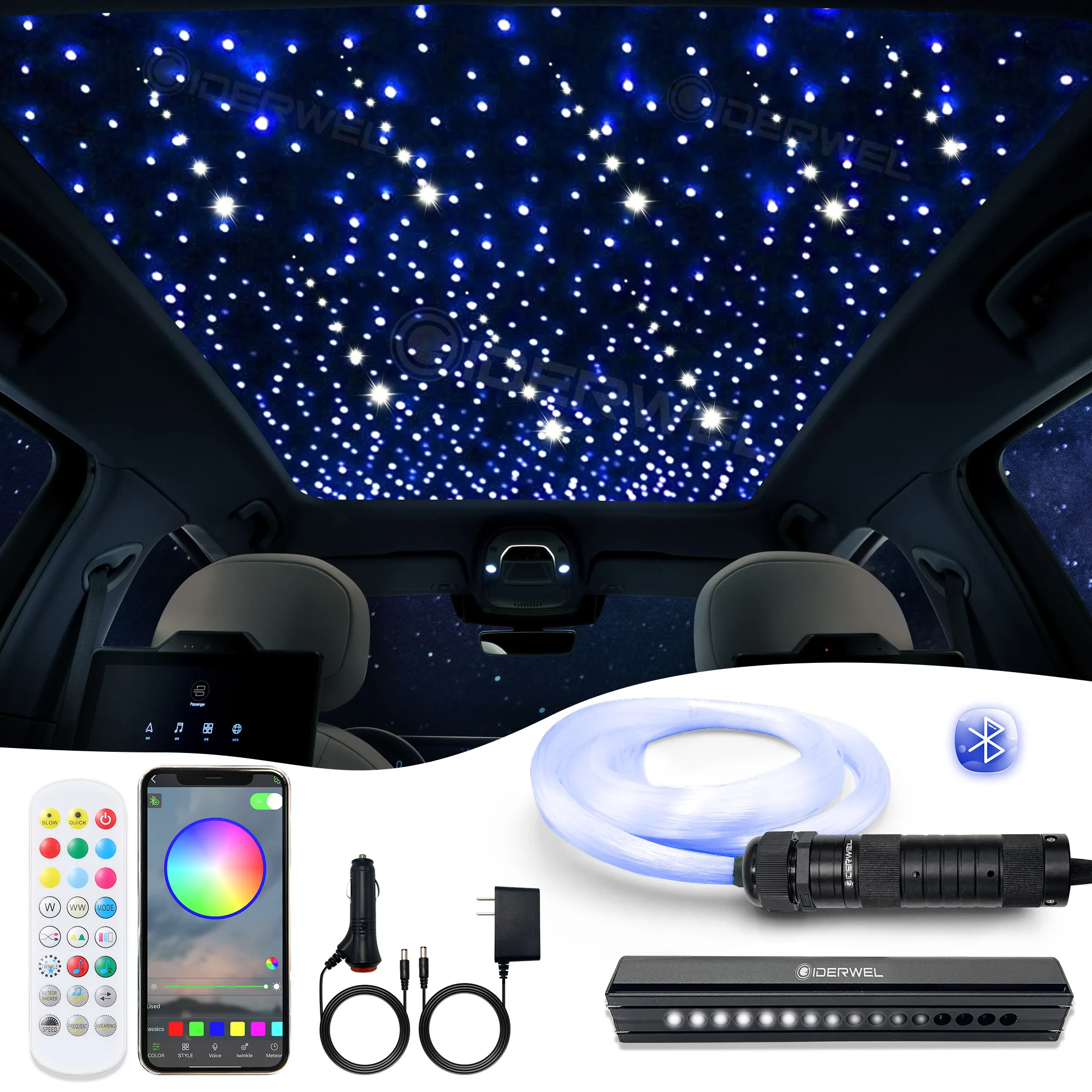 

Starry Sky LED Optic Fiber Light RGBW Shooting Star Effect Ceiling Light Set with Bluetooth APP for Car Roof or Any Narrow Space