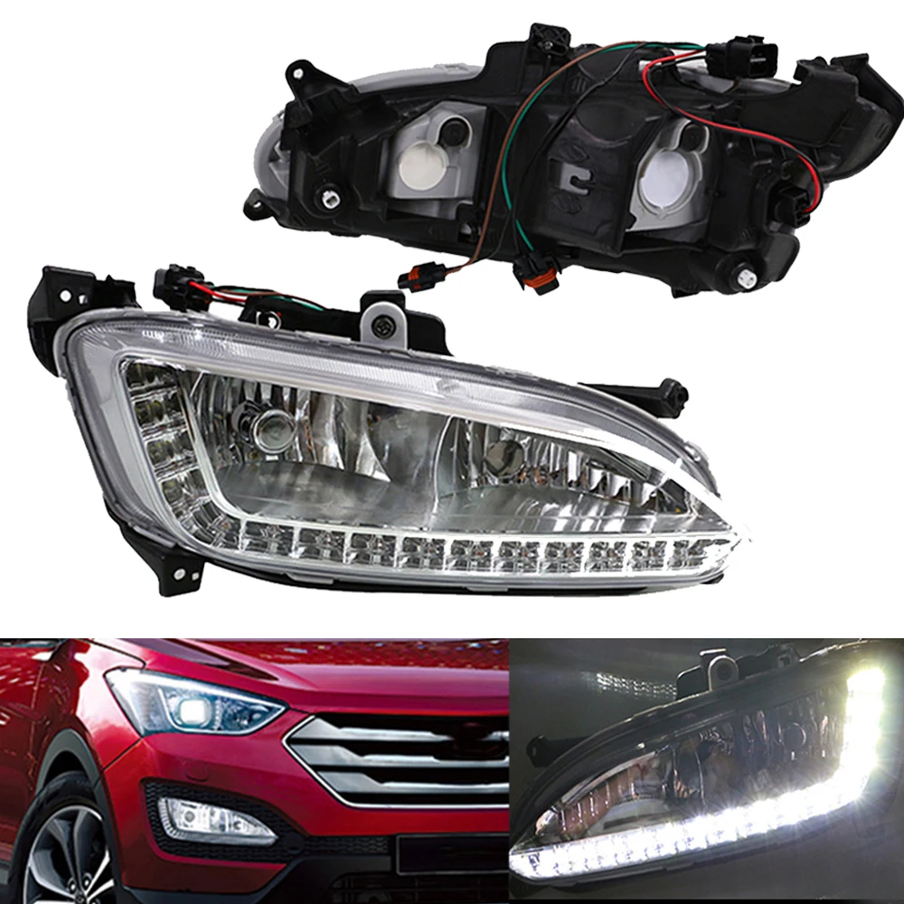 

For Hyundai Santa Fe IX45 2013 2014 2015 12V Fog Lamp DRL LED Daytime Running Light Fog Light Waterproof Car Headlight Assembly