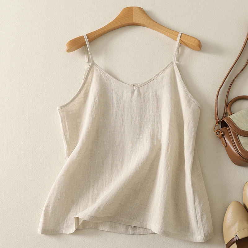 Adjustable Pure Linen Strap Vest Women's Base Layer Single Wear Color Versatile Top Comfortable Commute Style Bod...