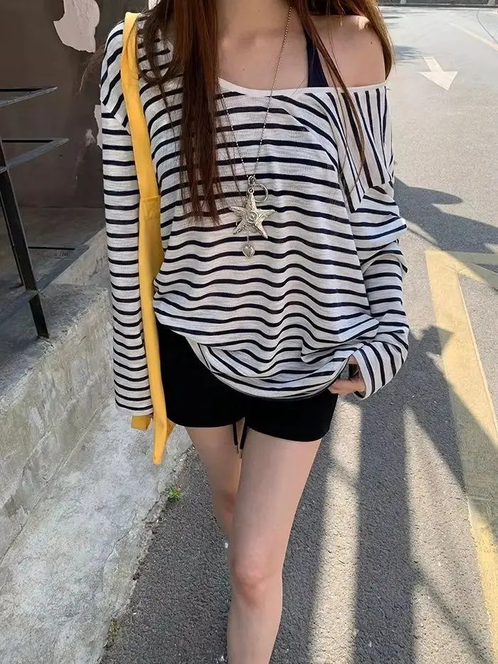Women's Two-Piece Swimsuit with Cover-Up Summer Loose-Fitting, Slimming Casual Striped Hot Swimsuit Soft Stretchy