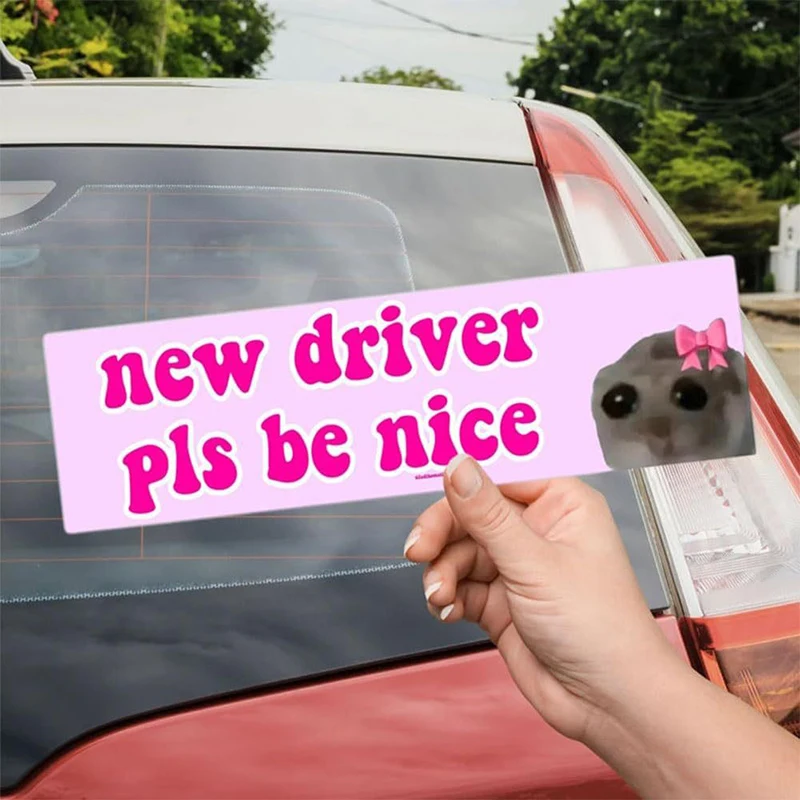 New Sad Cat Bestie Driver Please Be Nice Sticker Funny Meme StickerSelf Adhesive Learner Driver Sticker Car Accessories 1/10pcs