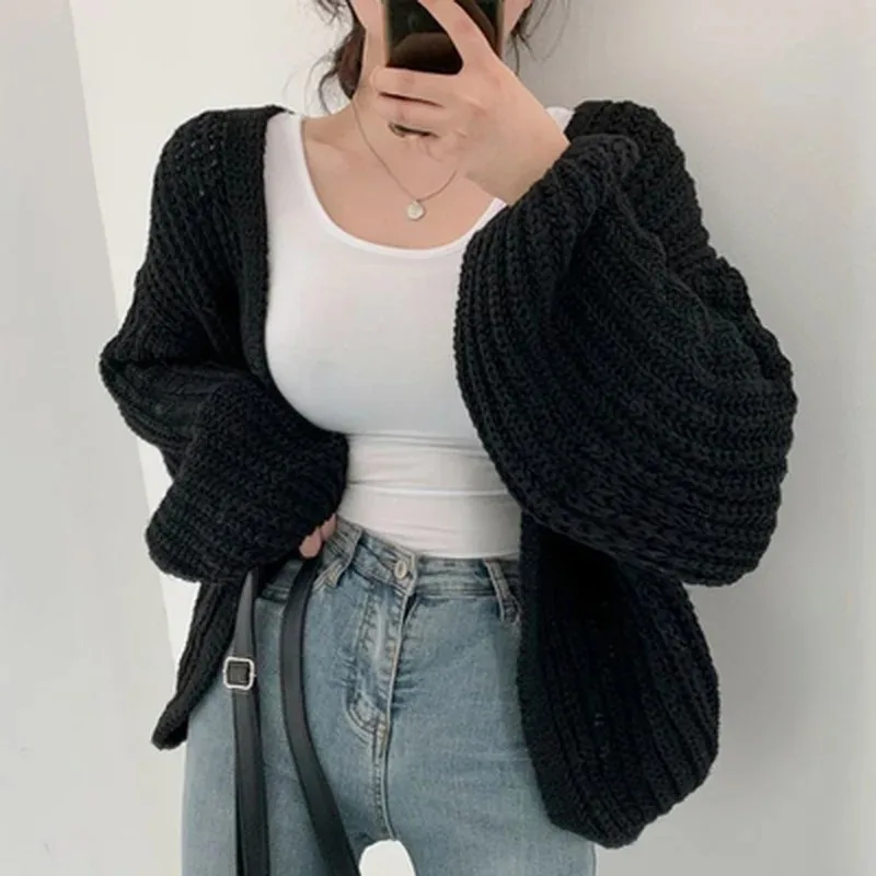 Hollow Lazy Wind Y2k Sweater Vintage Casual Lantern Sleeve Knitted Women Cardigan Harajuku Sweater Autumn Tops Coat 23328