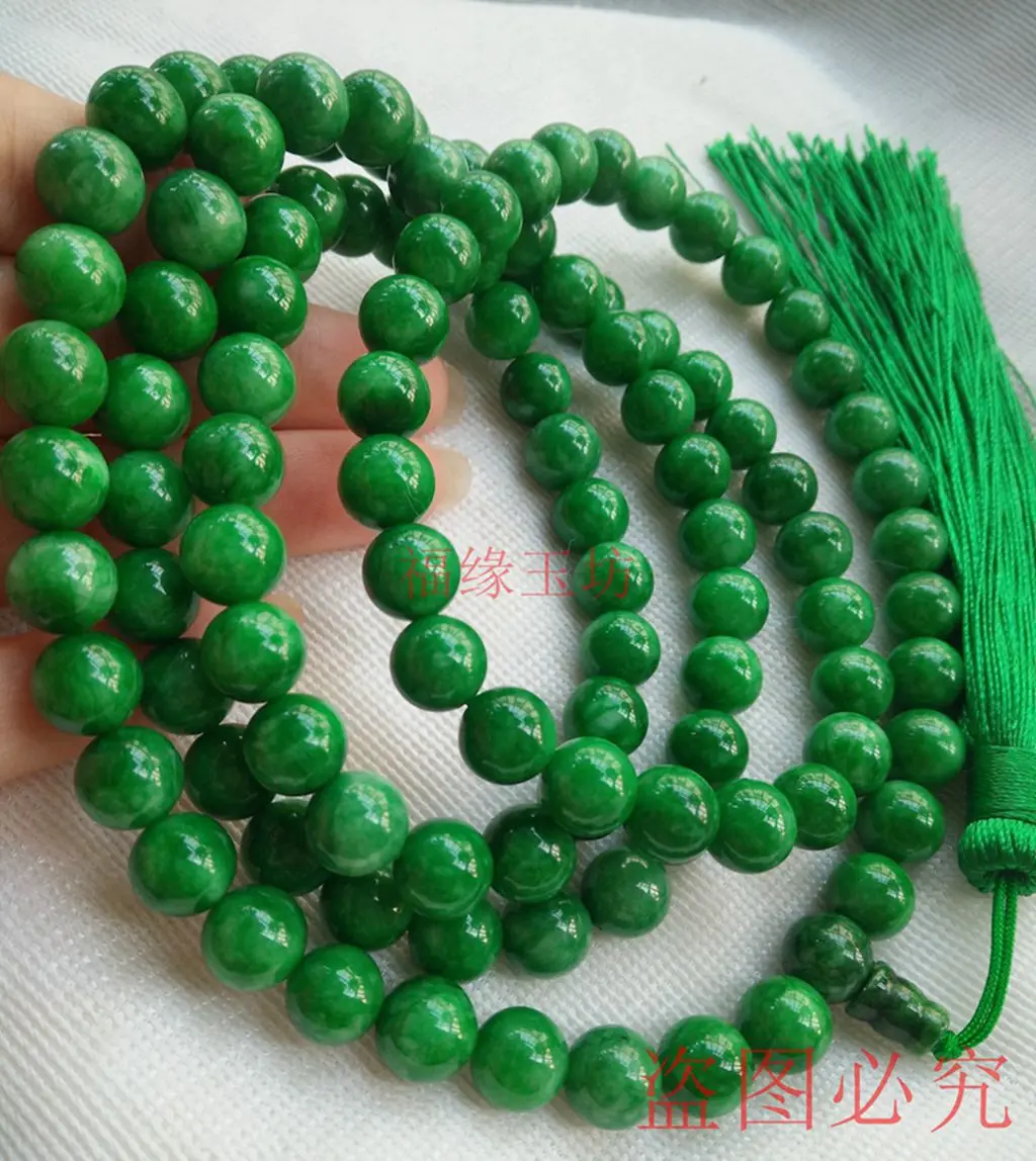 10mm Nature Green Jade Bead Bangle 108 Beads Bracelet Rosary Buddhism Bless Hanging Necklace