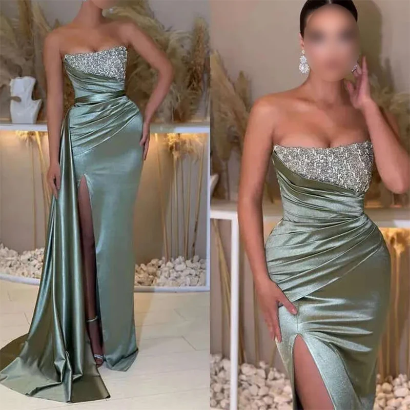 

Customized Elegant Long Light Green Strapless Floor-Length Side Slit Formal Occasions Formal Evening Dresses Prom Gowns 2025