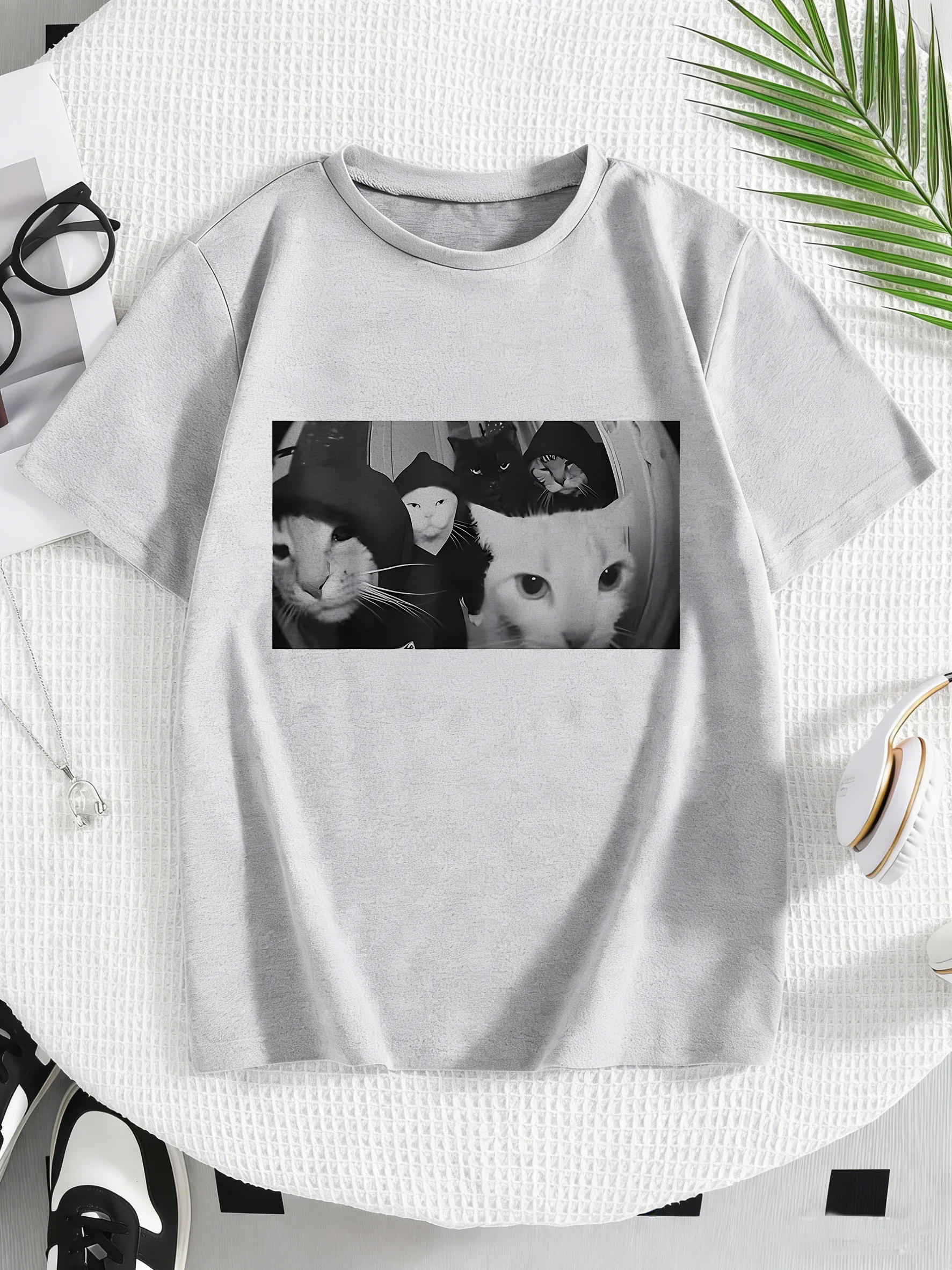 Streetwear Cat  Print T Shirts Hip Hop Design Cat Kids Children's T-shirt Boys Girls Summer Spring Casual Top Tee