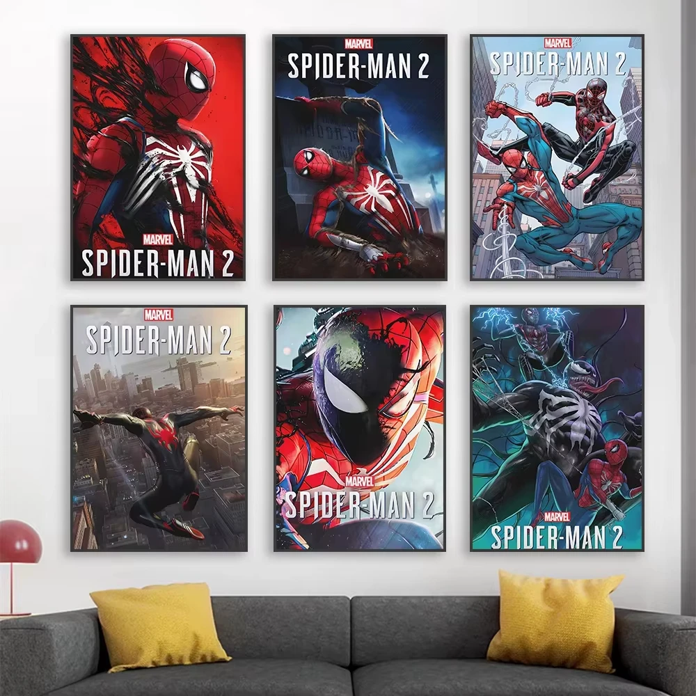 Disney Spiderman 2 โปสเตอร์ภาพยนตร์คลาสสิก Spider Man พิมพ์ Disney Superhero ภาพวาดผ้าใบบ้านเกม Wall Art ตกแต่ง