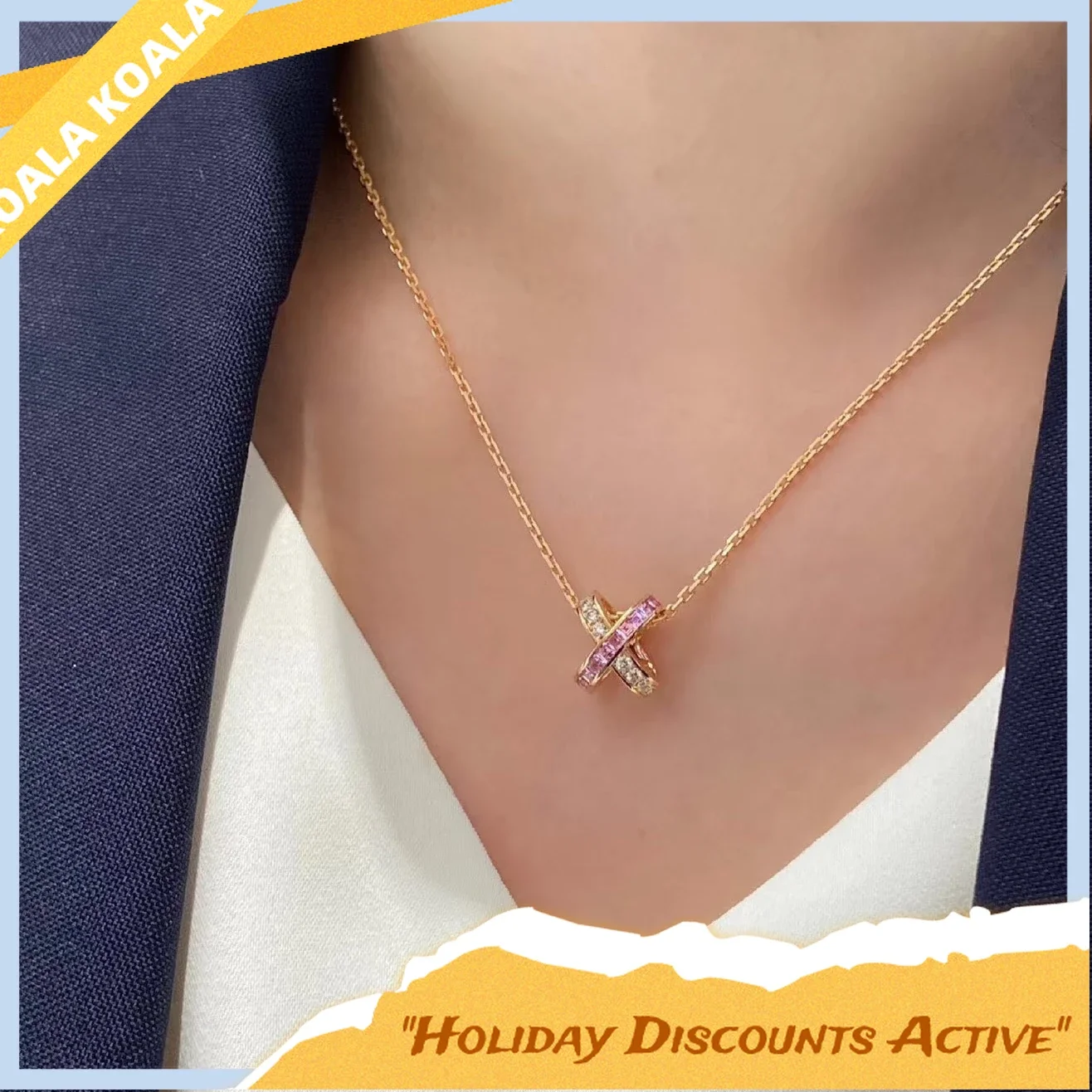 2025 مجوهرات الأزياء الجديدة الماس الوردي النقي الصليب قلادة الأزياء الفاخرة مأدبة مكان العمل مجوهرات متعددة الاستخدامات #6