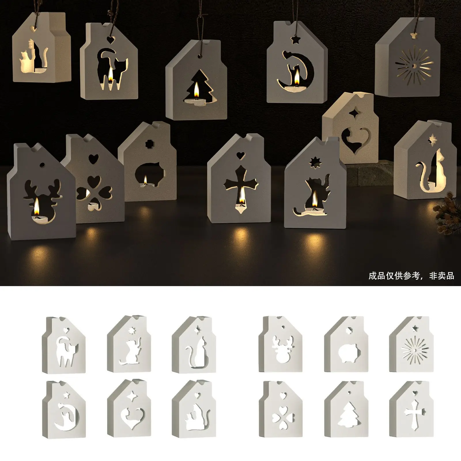 

2025 New Mould Easter Silicone Mold Diy Six Compartments Hollow Christmas House Candlestick Home Ornament Hanging Plaster Molds