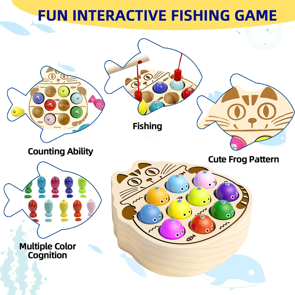 Children\'s Wooden Fishing Toys Magnetic Fishing Game Montessori Intellectual Playsets Fine Motor Skills Training Boys Girls Gift