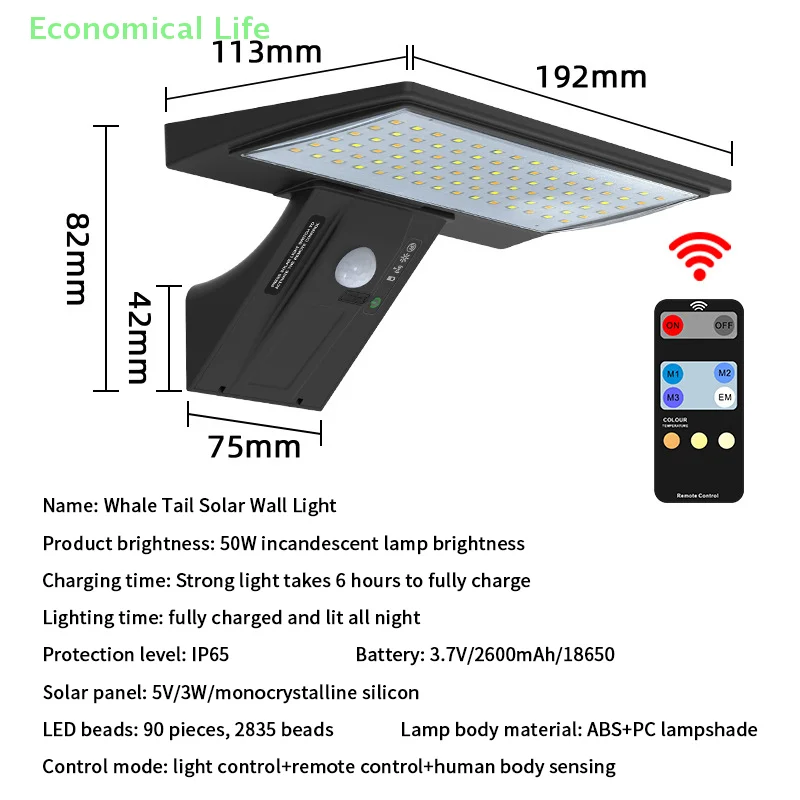 For Porch Yard Garden Solar OutdoorLights Motion Sensor With Control 90LED 3 Color 4Modes Security Flood Waterproof Light