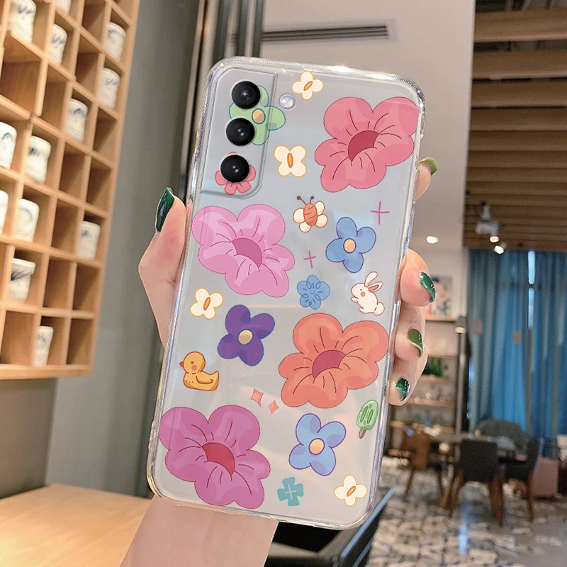 Fundas For Samsung Galaxy S23 S 23 Plus S23 ULTRA S23+ Back Cover Transparent Soft Silicone Cute Cartoon Flower Coque Fundas