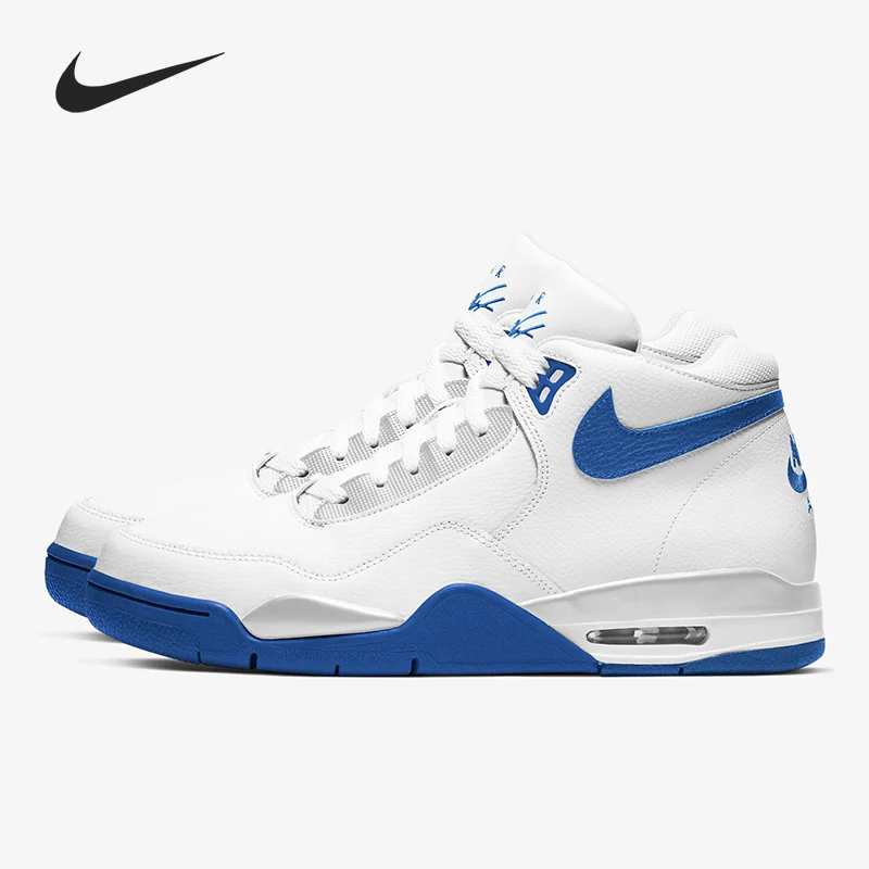 

Nike Flight Legacy Comfortable And Versatile Mid-Top Retro Basketball Shoes For Men In White And Blue Casual Shoes BQ4212-103