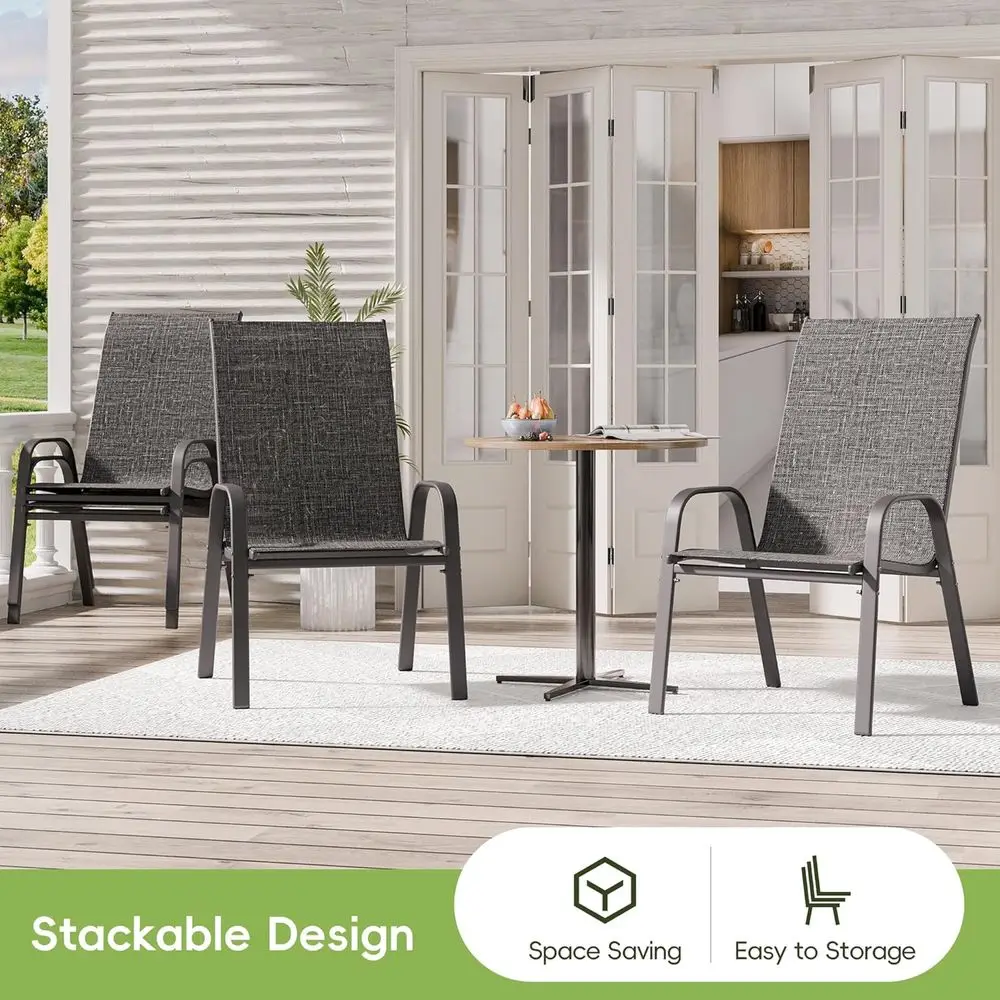 Stackable Outdoor Patio Dining Chairs Set of 4, Weather-Resistant Metal Furniture for Garden, Deck, Poolside in Grey
