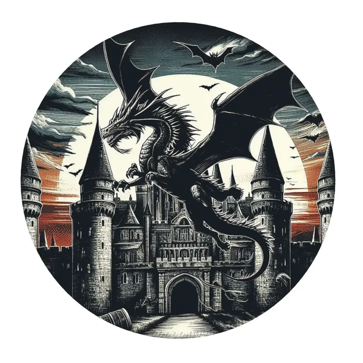 Fantasy Mythical Dragon And Castle Round Mouse Pad Computer Keyboard Mouse Mat Gamer PC Desk Mat Office Accessories Table Mats