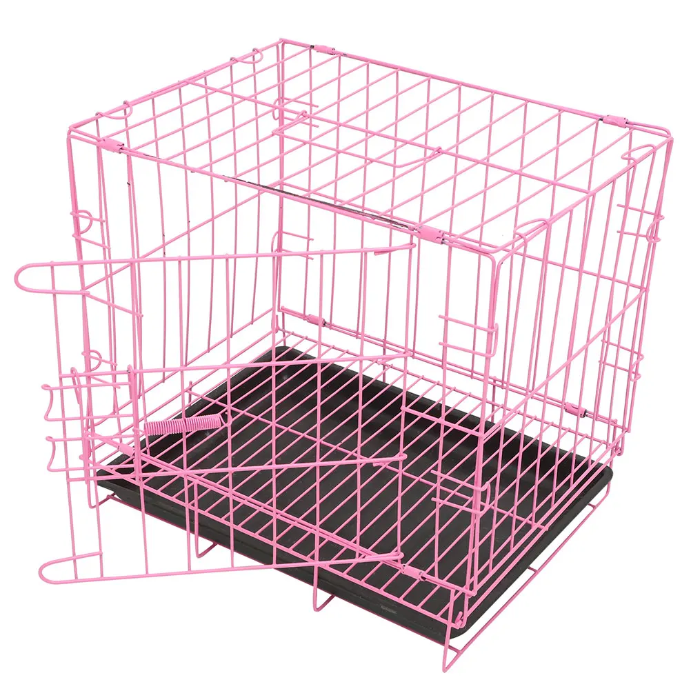 

Foldable Crate Small Pink Metal Wire Pan Portable Pet Carrier Cats Rabbits Durable Wear Resistant Indoor Outdoor Use Foldable