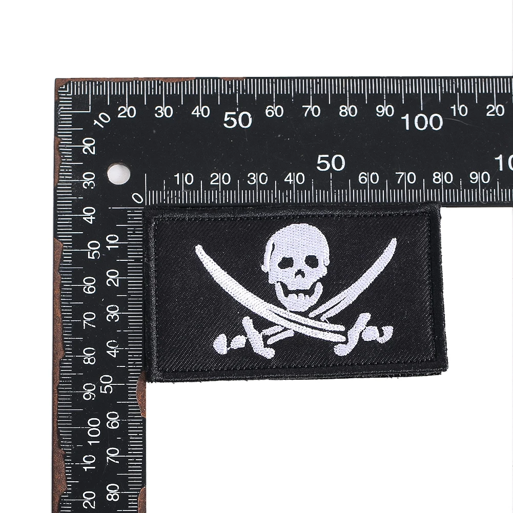 Jolly Roger Pirate Skull Embroidered Patch 8x4.8cm Hook and Loop Morale Patch for Tactical Vest Backpack DIY Jacket Decorations view 2