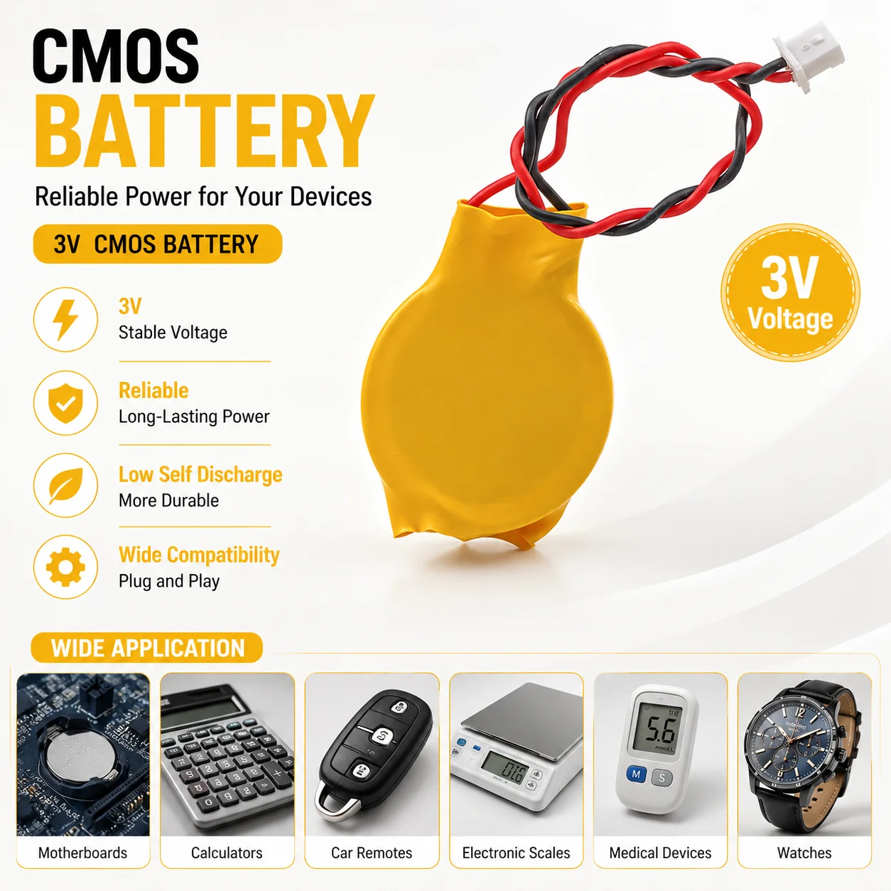 5-50 szt. Baterii CR2032 2032 z przewodem, 2-pinowa bateria BIOS CMOS do komputera/laptopa z przewodem, bateria do demontażu z klejem — zdjęcie produktu 6