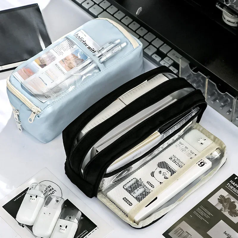 1 Piece Ins Simplicity Pencil Case Korean Fashion Solid Color Pen Bag Large Capacity Stationery Storage Bag Student Supplies