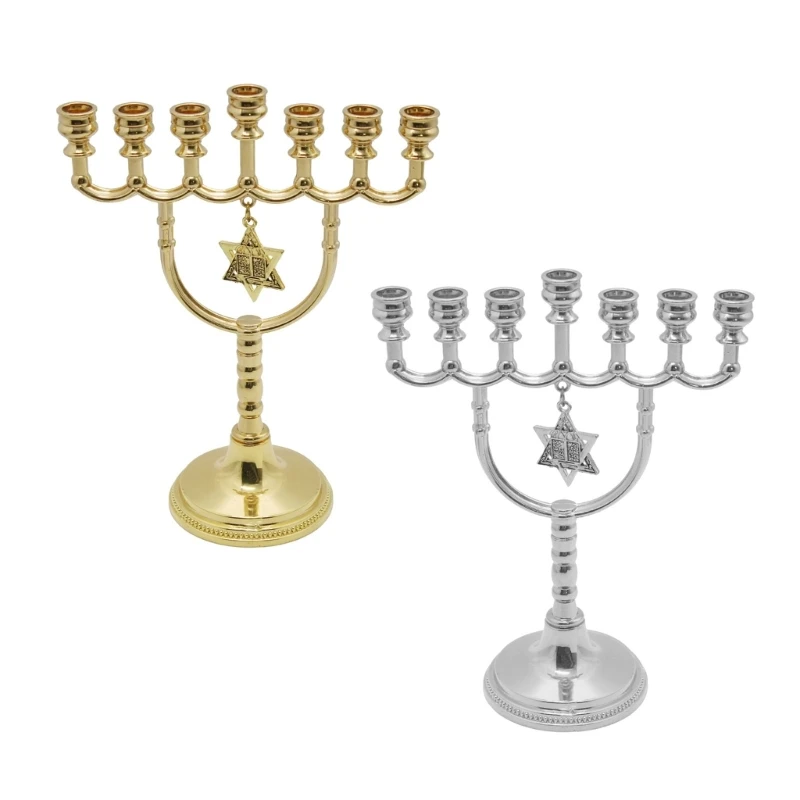 Hanukkah Menorah Stand Alloy Candelabrum Modern 7 Headed Holder