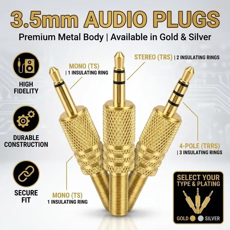 Spring Solder Wire Terminals 3.5mm Jack 2/3/4 Poles Plug Connector Mono Stereo Metal Adapter