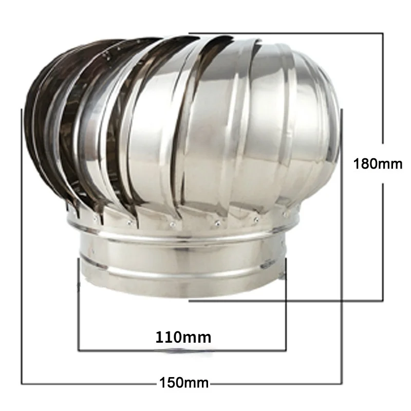 Boule de soufflage de toit en acier inoxydable de Type 110, non alimenté, pour ventilateur supérieur