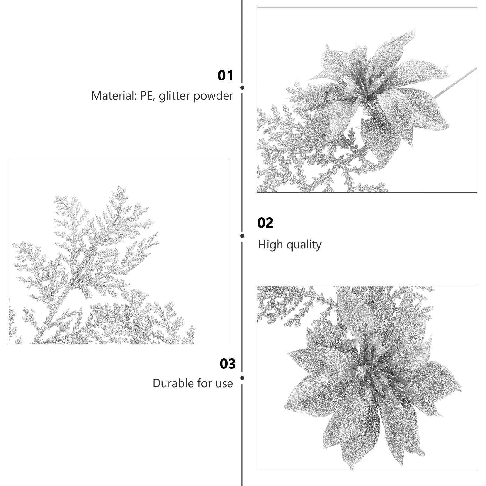 

6pcs Christmas Floral Decor Simulation Flowers Glitter Artificial Flower Xmas Fake Flower Decorations Tree Hanging Pendant