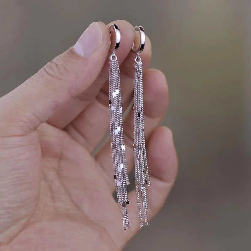 Glänzende lange Quasten-Glitzer-Tropfenohrringe für Damen, modische lange Kette, baumelnde Ohrringe, Hochzeit, Party, Schmuck, Geschenke – Detail 10