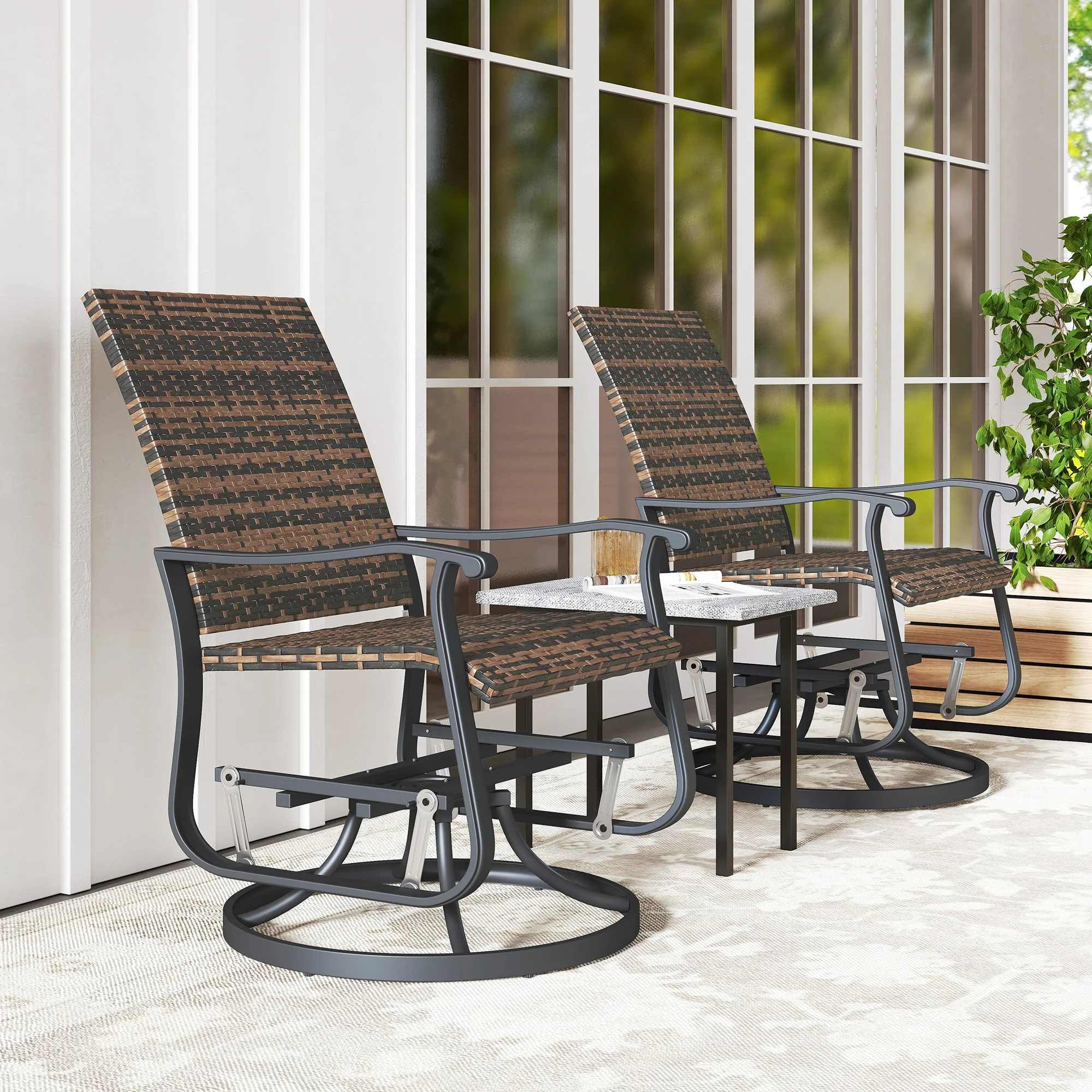 Outdoor Glider Chair Set of 2, Wicker Swivel Patio Glider, Brown image 8